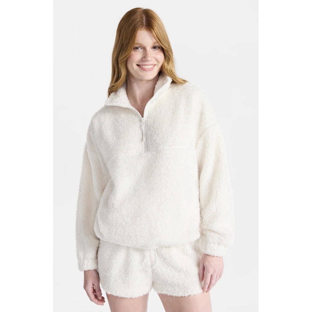 No Boundaries Plush Half-Zip Pullover Fleece Cream White Womens XS 0-2 NWT